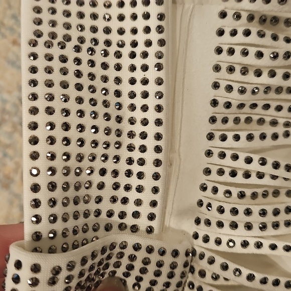 White Fringe Skirt with Black Rhinestone Accents - Picture 3 of 3